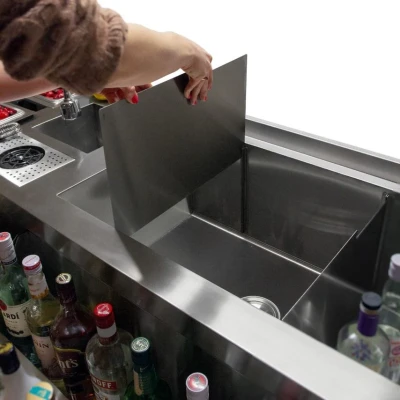 Image of Double Cocktail Bar Station 360 Swivel Mixer Tap Stainless Steel Insulated Ice Well Professional Glass Refresher Workstation Sink Speed Rail FREE Boston Shaker + 8 x Gastro Pots