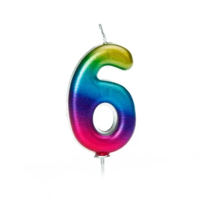 Image of Anniversary House Age 6 Metallic Numeral Moulded Pick Candle Rainbow