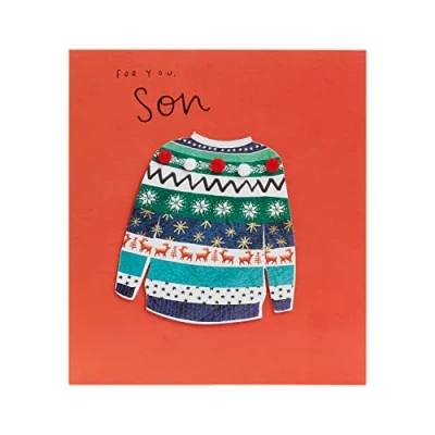 Image of UK Greetings Christmas Card for Son Festive Jumper Design