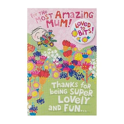 Image of UK Greetings Birthday Card for Mum Fun Design with Badge