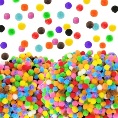 Image of Kids B Crafty 500, Pom Pom, Crafts Small Mini Poms for Poms, Coloured Assorted Multi Colours 8mm Easter Craft Christmas Pompom Pompoms Crafting
