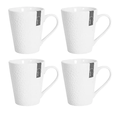 Image of YöL Set of 4 Mugs White Hammered Finish Dimple Porcelain Mug Coffee Tea Cups Home Office Kitchen