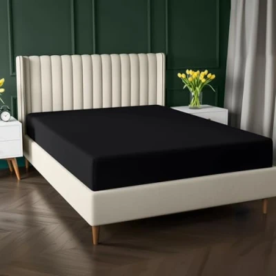 Image of Utopia Bedding King Fitted Sheet, Black 12 Inch (30cm) Deep Easy Care Soft Brushed Microfibre Fabric Shrinkage and Fade Resistant Bottom Sheet
