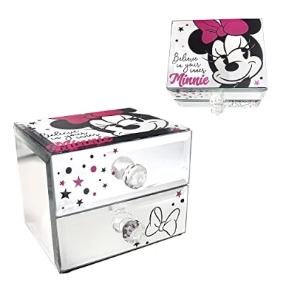 Image of Disney Minnie Mouse &quot;Believe in your inner Minnie&quot; Mirror Glass Jewelry Box Organizer, Officially Licensed