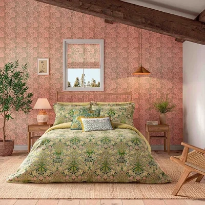 Image of Morris &amp; Co Hyacinth Duvet Cover Set Double Sage Citrus