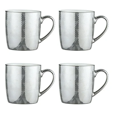 Image of BIA Set of 4 Dots Mugs, Porcelain, Platinum, 12 x 9 9.5 cm