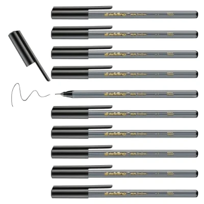 Image of edding 55 fineliner black 10 pens 0.3 mm nib colour pen for writing, drawing, underlining, illustrating children and adults, at school in the home or office
