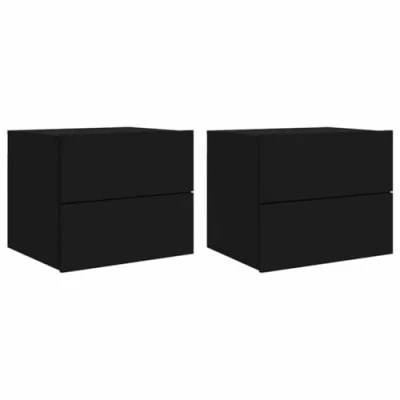 Image of vidaXL Wall mounted Bedside Cabinets with LED Lights Side Table 2 pcs Black