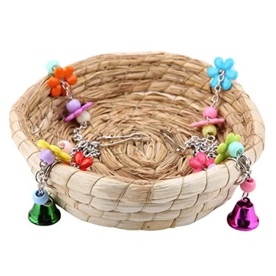 Image of TOPINCN Parrot Swing Nest Safe Straw Durable Non Toxic Reusable Bird Lovebird Bite Toy Basket Bed Hanging On Birdcage