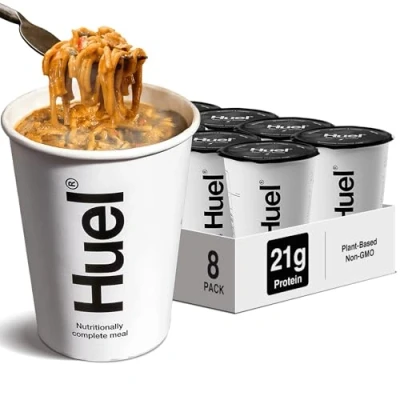 Image of Huel Hot &amp; Savoury Cups, Katsu Curry Noodles (8 x Pots), High Protein Vegan Ration Packs, with 26 Vitamins Minerals, Healthy Ready Meals