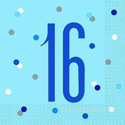 Image of Blue Glitz Age 16 Birthday Napkins (Pack of 16)