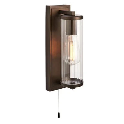 Image of Como Bathroom Wall Lamp Dark Bronze Paint &amp; Clear Ribbed Glass IP44