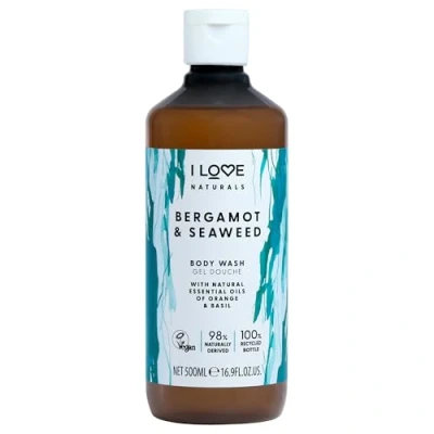 Image of I Love Naturals Bergamot &amp; Seaweed Body Wash, Natural Oils Of Orange Basil, Formulated Using Essential For Silky Smooth Moisturised Skin, 500ml