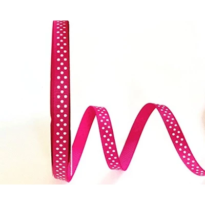 Image of Bertie&#039;s Bows Cerise Pink with White Polka Dot 9mm Grosgrain Ribbon on a 25m Roll