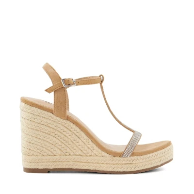 Image of Dune London Womens Ladies Kitten Diamante Wedge Sandals Camel Leather (archived) Size UK 8