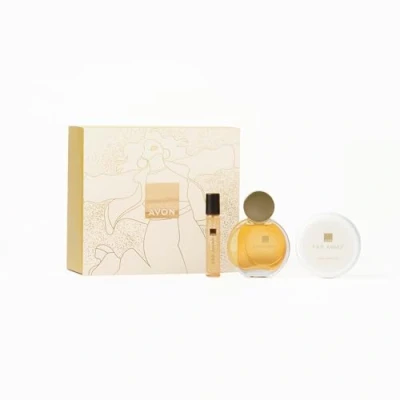 Image of Avon Far Away Original for Her Three Piece Gift Set with Eau de Parfum 50ml, Body Souffle 50ml and Purse Spray 10ml in a Box, Oriental Floral Scent Notes, Long Lasting Formula, Cruelty Free