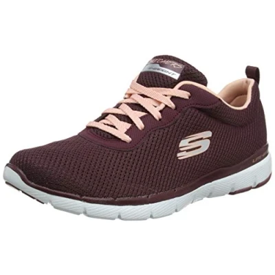Image of Skechers Women&#039;s Flex Appeal 3.0 First Insight Trainers, Red Burgundy Mesh Pink Trim Bupk, 3.5 UK