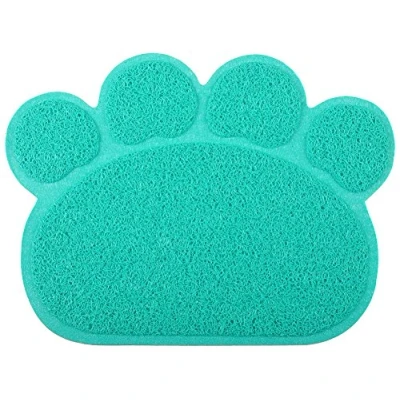 Image of DM Paw Shaped Cat Litter Tray Mat,40x30 cm (Turquoise)