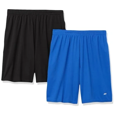 Image of Amazon Essentials Men&#039;s Performance Tech Loose Fit Lightweight Shorts (Available in Big &amp; Tall), Pack of 2, Black/Royal Blue, XL