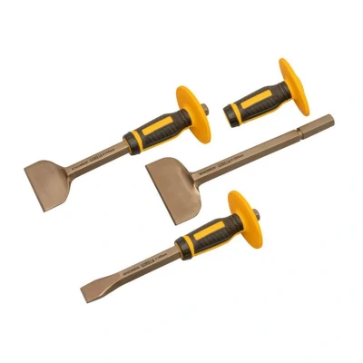 Image of Roughneck Gorilla ROU31933 Bolster and Chisel Set with Non Slip Guards 3 Piece, Black Yellow