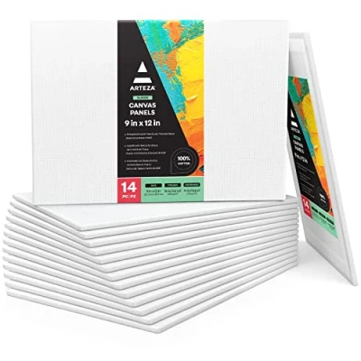 Image of ARTEZA Canvas Board, Pack of 14, 22.9 x 30.5 cm, 100% Cotton 8 oz Gesso Primed Blank White Canvases for Acrylic Painting and Pouring