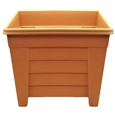 Image of Optimal Products Long Trough/Oval/Square Plant Pot Plastic Planter Indoor Home Outdoor Garden Window Herb Flower Box (1, 27cm Square Terracotta)
