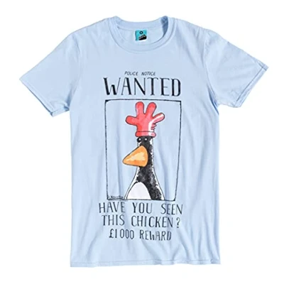 Image of TruffleShuffle Wallace and Gromit Feathers McGraw Wanted Poster Blue T Shirt