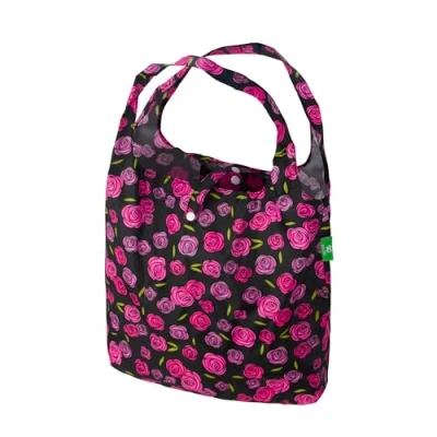 Image of ECO CHIC Lightweight Foldable Reusable Shopping Bag Water Resistant Tote (Mackintosh Rose Black)