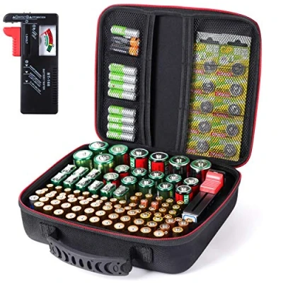 Image of Glamgen Battery Organiser Storage Case with Tester BT168,Battery Box Hard Holds 104 Batteries Various Sizes (AA AAA C D 9V), Organizer (Batteries are Not Included)