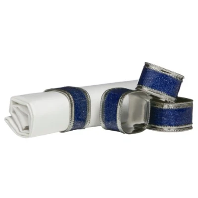 Image of Premier Housewares Square Glitter Napkin Rings Set of 4, Sapphire Blue