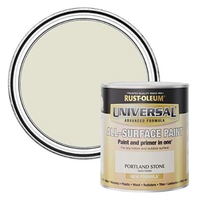 Image of Rust Oleum Universal Paint Satin Portland Stone 750ml