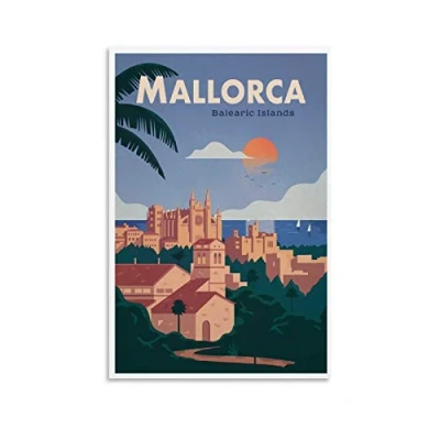 Image of ZHYU Vintage City Poster Balearic Islands Mallorca Decorative Painting Canvas Wall Art Living Room Posters Bedroom 12x18inch(30x45cm)