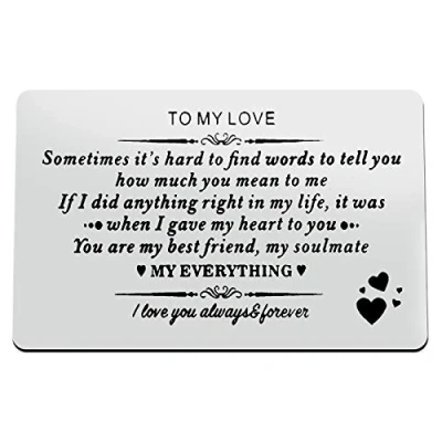 Image of Anniversary Card Gifts for Boyfriend Husband Fiance Engraved Wallet Insert Him Christmas Birthday Valentines Day I Love You