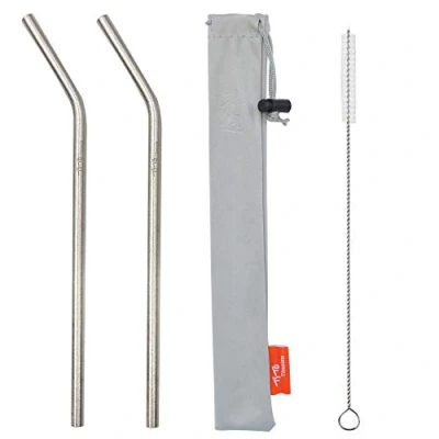Image of TiTo 2Pcs Titanium Metal Straw Reusable Colorful Ultralight Drinking Straws with Cleaning Brush and Bag for Smoothie, Milkshake, Cocktail Hot Drinks(Titanium,Straight)