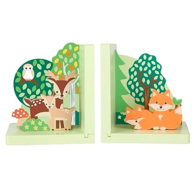 Image of Woodland Animals Wooden Bookends Animal for Children, Baby Boy, Girl Toys, Bedroom Decor With Deer, Fox and Owl Kids Accessories, New Gifts by Orange Tree Toys