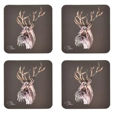 Image of Widdop Meg Hawkins Coasters Set of 4 Majestic Stag Statement Kichenware for the Home