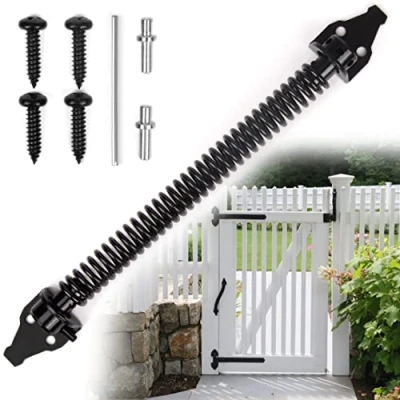 Image of 14 Inch Self Closing Gate Spring Hardware Adjustable Metal Closure for Light to Heavy Duty Wooden Gates Door Fence Black Garden Closer