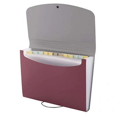 Image of D.RECT Filing Cabinet Document Holder Expandable Briefcase Sorter A4 Accordion Binder 12 compartments Perfect for Office or Home Red