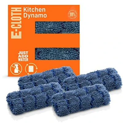 Image of E Cloth Kitchen Dynamo, Premium Microfiber Non Scratch Dish Scrubber Sponge, Ideal for Dish, Sink and Countertop Cleaning, 100 Wash Guarantee, Blue, 4 Pack