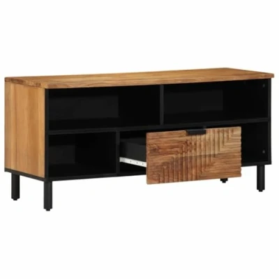 Image of vidaXL Industrial Acacia Wood TV Cabinet 100 cm Wide, Brown/Black, Weather Resistant Media Stand with Storage, Living Room/Bedroom