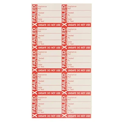 Image of iSigns Warning Signs Fail Pat Test Stickers, Pack of 50, Large Testing Stickers for Electrical Appliances, Self Adhesive Vinyl Write On Labels, 42.5x32.5mm, British HSE Approved