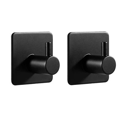 Image of LJLink Towel Holder Black Self Adhesive Hook Bathroom Stainless Steel Coat Key Wall for Kitchen Bedroom Office Pack of 2