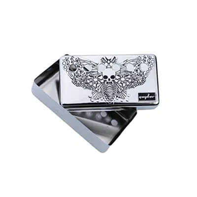 Image of Guyker Humbucker Pickup Cover (50mm/52mm Pole Spacing) Cupronickel Bridge and Neck Pickups Frame Set Replacement Parts for Les Paul LP Style Electric Guitar, Skull Wing Style, Chrome