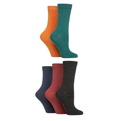 Image of SockShop Ladies Soft Bamboo Socks Womens, Breathable, Cooling, Plain, Patterned &amp; Striped in a 5 Pair Multipack Size 4 8 Plain Autumn