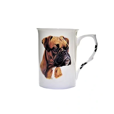 Image of (BB11) Hand decorated SINGLE BONE China BEAKER/ MUG/CUP BOXER RED, Kirsty Jayne