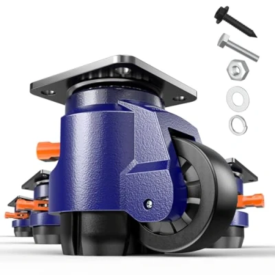 Image of KOSTANZO Leveling Castor Wheels with Ratchet Handle Heavy Duty Caster Set of 4 for Workbench, Equipment (Total Capacity 1500kg)