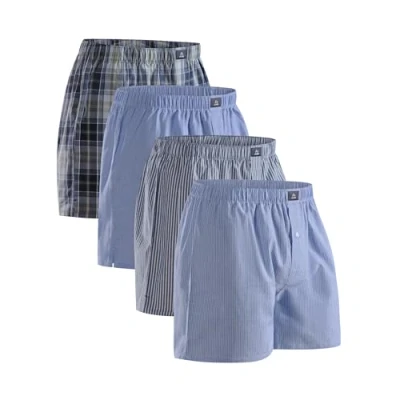 Image of DANISH ENDURANCE 4 Pack Woven Boxer Shorts for Men, Loose Fit Comfort Underwear, Organic Cotton, Assorted Blue/Stripes Mix, L