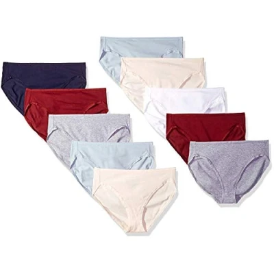 Image of Amazon Essentials Women&#039;s Cotton High Leg Brief Underwear (Available in Plus Size), Pack of 10, Cool Colors/Warm Shades, 12