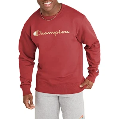 Image of Champion Men&#039;s Powerblend Fleece Crew, Sweatshirt, Redwood Red Script, S