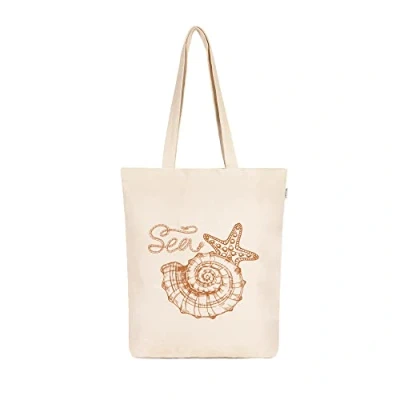 Image of Eco Right Aesthetic Canvas Tote Bag for Women: Spacious, Zippered Closure, Reusable, Ideal Beach, Shopping, Travel, School, Groceries Cute &amp; Friendly Gift Girls, Teachers, Mothers